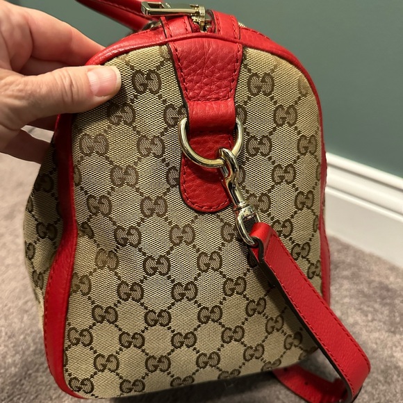 Gucci Boston bag brown monogram with red leather - Picture 8 of 16
